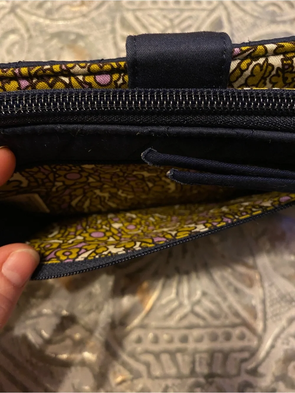 Vera Bradley Large Tab Wallet in Peacoat - Navy Blue Quilted Like New